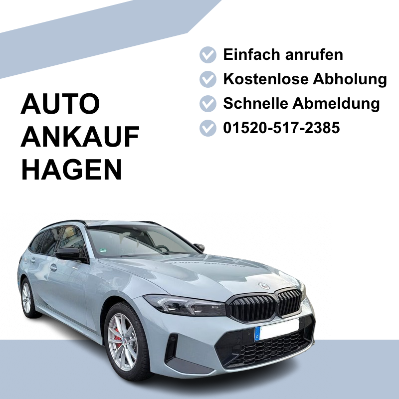 Autoankauf Hagen -Ihr zuverlässiger Partner für den Fahrzeugverkauf Sie möchten Ihr Auto in Hagen verkaufen? Wir bieten Ihnen einen schnellen, sicheren und fairen Autoankauf. Egal ob Gebrauchtwagen, Unfallfahrzeug oder Auto mit Motorschaden – wir kaufen Fahrzeuge aller Art zu attraktiven Preisen. Profitieren Sie von unserem Rundum-Service: kostenlose Fahrzeugbewertung, transparente Preisgestaltung und sofortige Auszahlung. Kontaktieren Sie uns noch heute und verkaufen Sie Ihr Auto stressfrei!